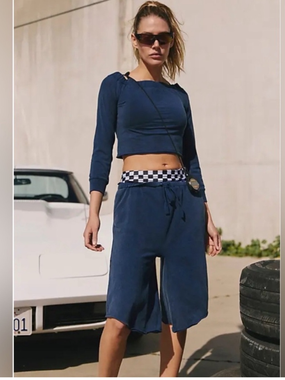 FP Movement by Free People Navy Cropped Long Sleeve Top